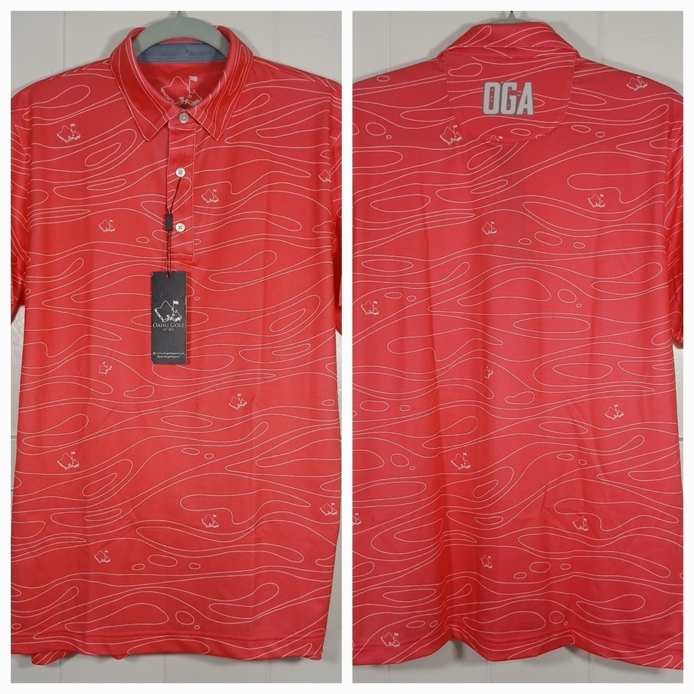 New - OGA Oahu Golf Apparel Polo Shirt Men's Small‎ Pink Logo Hawaii Performance